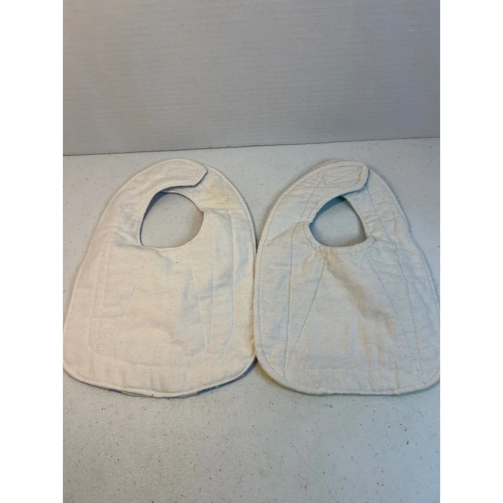 Vintage Quilted Baby Bibs Set of 2 Teddy Bear Giraffe Plaid Hook and Loop